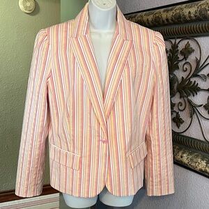 Apostrophe Striped Pink/Yellow/White Striped Women's Blazer Sz 16